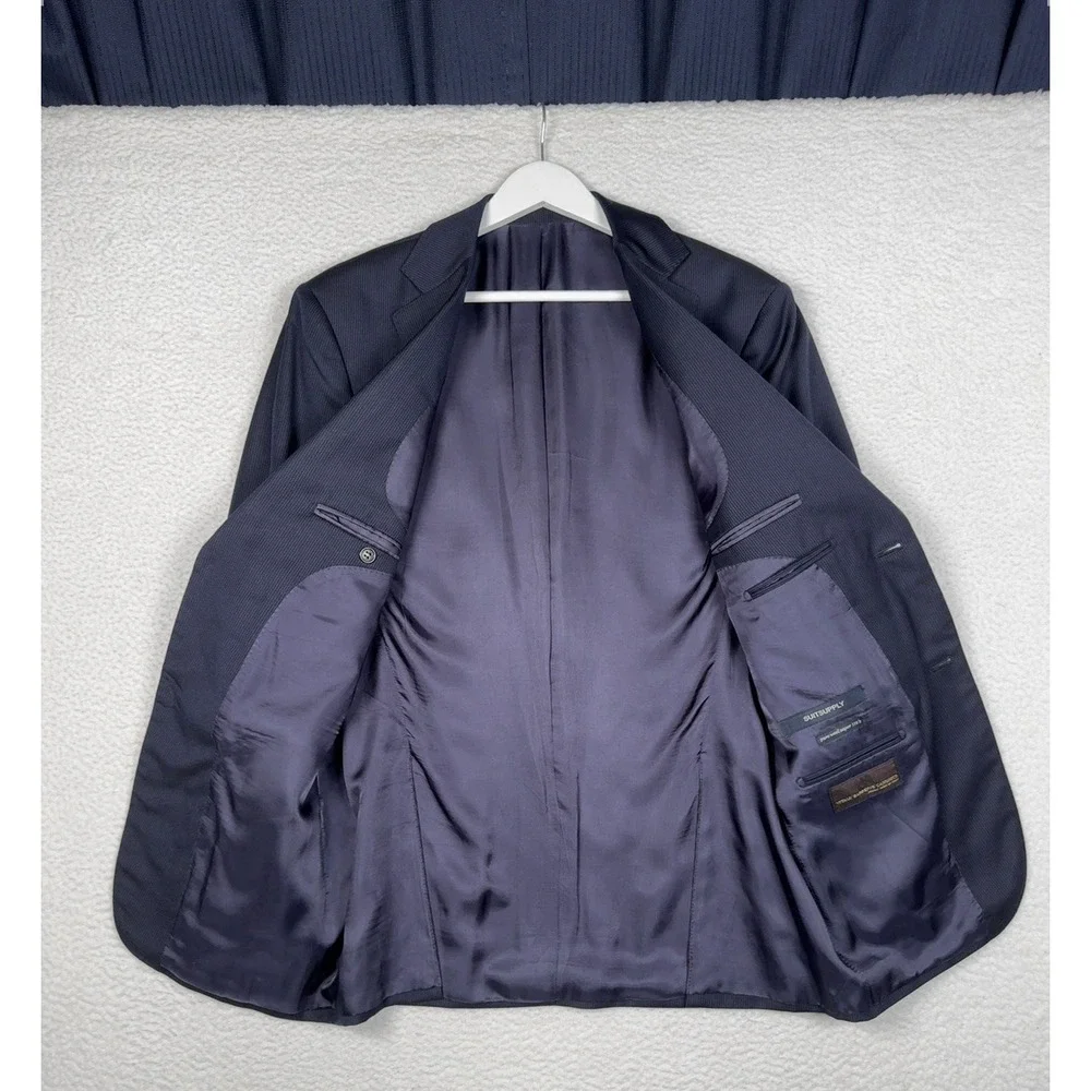 SUITSUPPLY Pure Wool Super 110's Blazer Jacket - Navy Blue Striped -UK 38 EUR 48